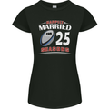 25 Year Wedding Anniversary 25th Rugby Womens Petite Cut T-Shirt Black