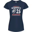 25 Year Wedding Anniversary 25th Rugby Womens Petite Cut T-Shirt Navy Blue