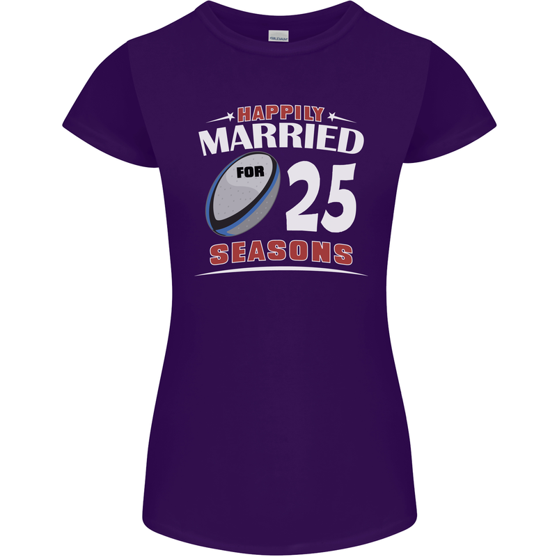 25 Year Wedding Anniversary 25th Rugby Womens Petite Cut T-Shirt Purple