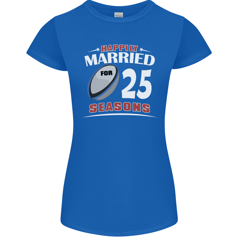 25 Year Wedding Anniversary 25th Rugby Womens Petite Cut T-Shirt Royal Blue
