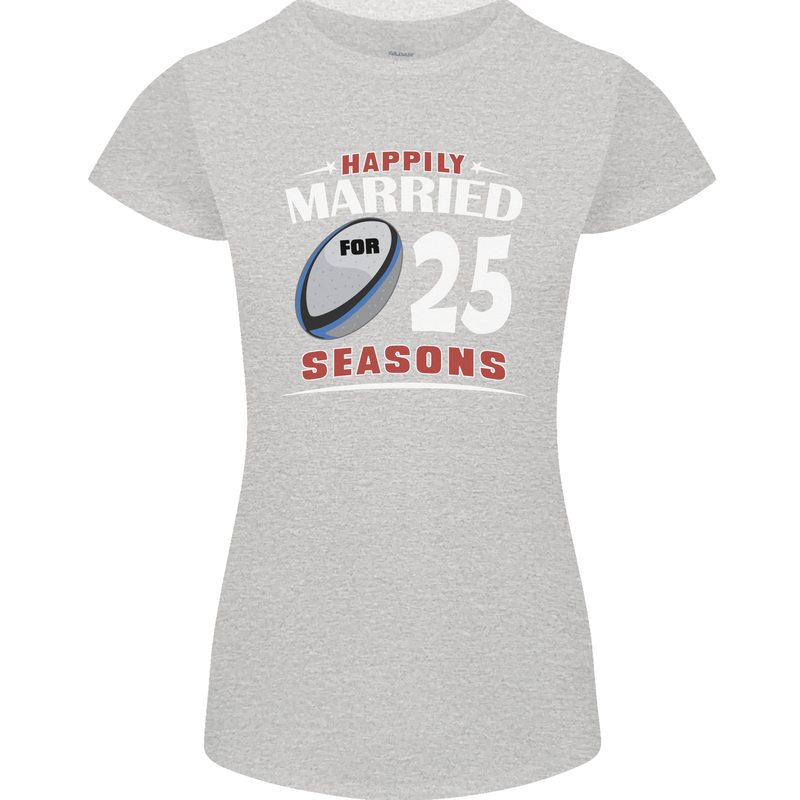 25 Year Wedding Anniversary 25th Rugby Womens Petite Cut T-Shirt Sports Grey