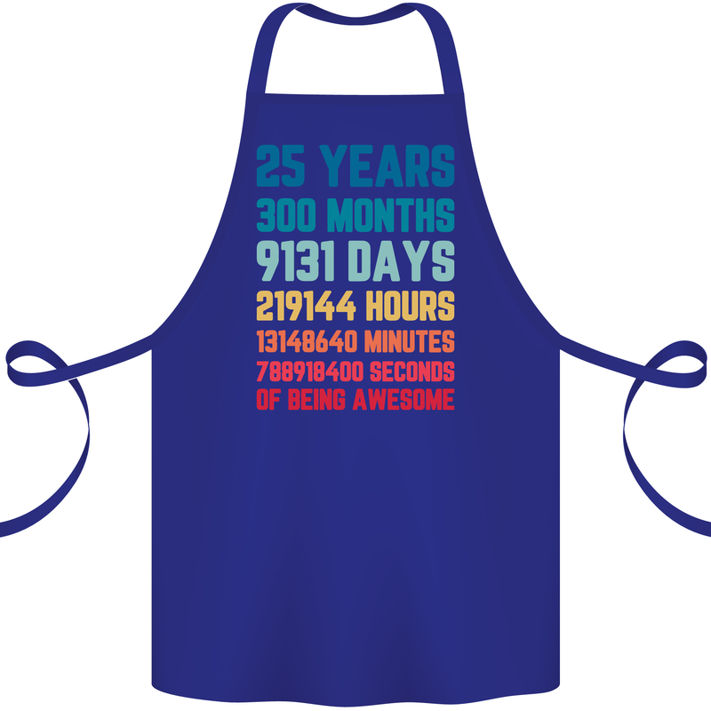 25th Birthday 25 Year Old Cotton Apron 100% Organic Royal Blue