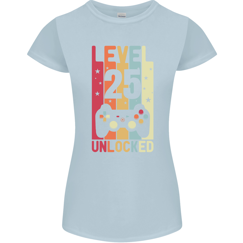 25th Birthday 25 Year Old Level Up Gamming Womens Petite Cut T-Shirt Light Blue