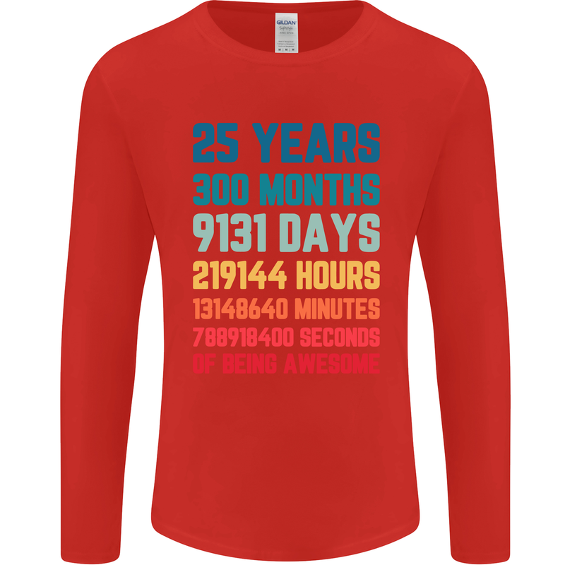 25th Birthday 25 Year Old Mens Long Sleeve T-Shirt Red