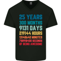25th Birthday 25 Year Old Mens V-Neck Cotton T-Shirt Black