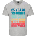 25th Birthday 25 Year Old Mens V-Neck Cotton T-Shirt Sports Grey