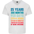 25th Birthday 25 Year Old Mens V-Neck Cotton T-Shirt White