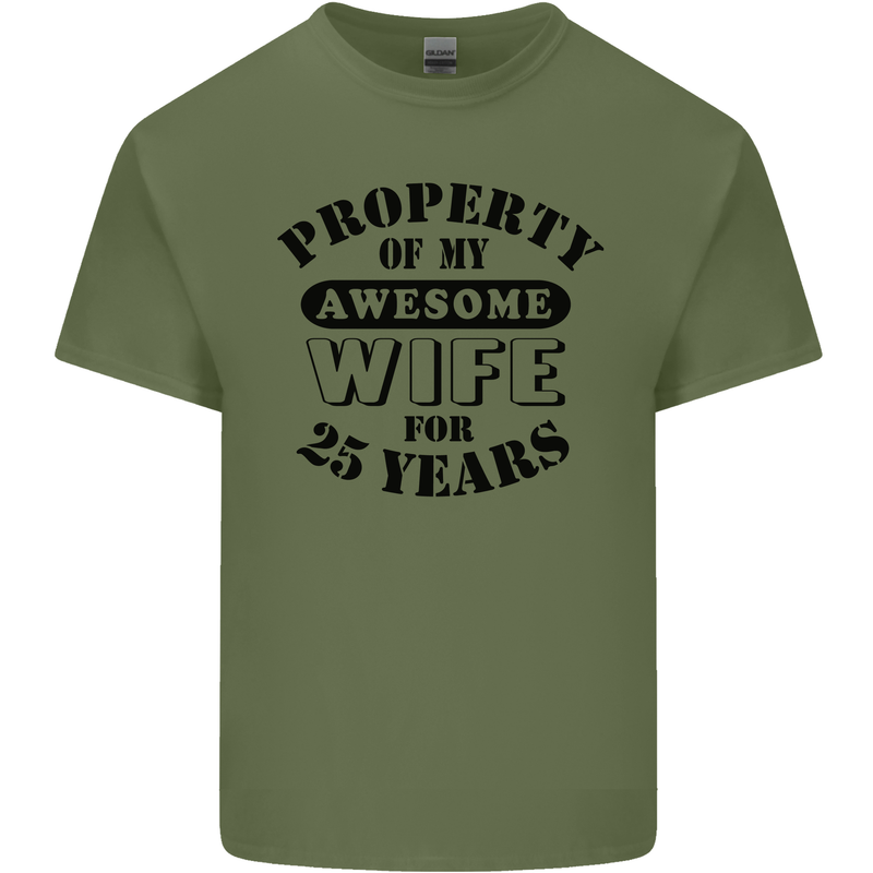 25th Wedding Anniversary 25 Year Funny Wife Mens Cotton T-Shirt Tee Top Military Green