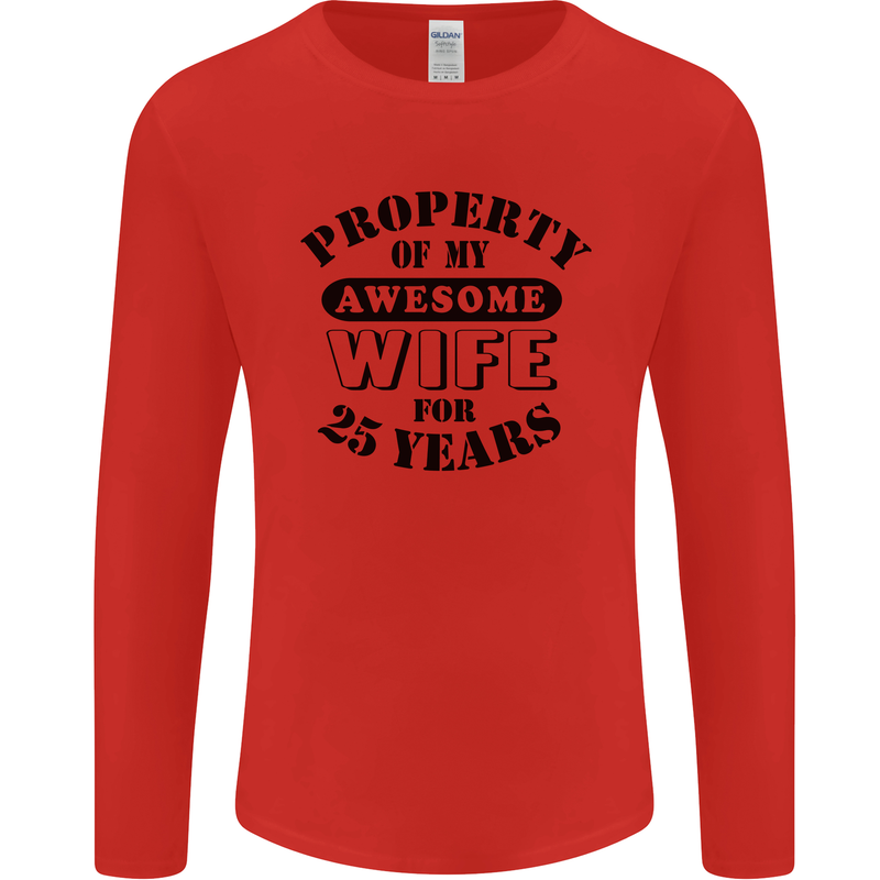 25th Wedding Anniversary 25 Year Funny Wife Mens Long Sleeve T-Shirt Red