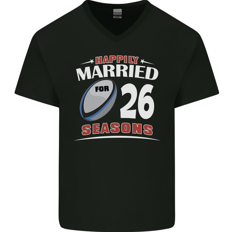 26 Year Wedding Anniversary 26th Rugby Mens V-Neck Cotton T-Shirt Black