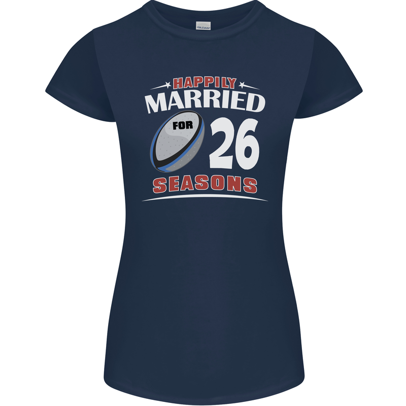 26 Year Wedding Anniversary 26th Rugby Womens Petite Cut T-Shirt Navy Blue