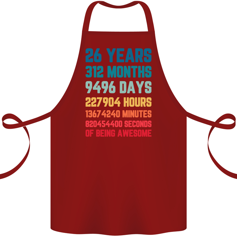 26th Birthday 26 Year Old Cotton Apron 100% Organic Maroon