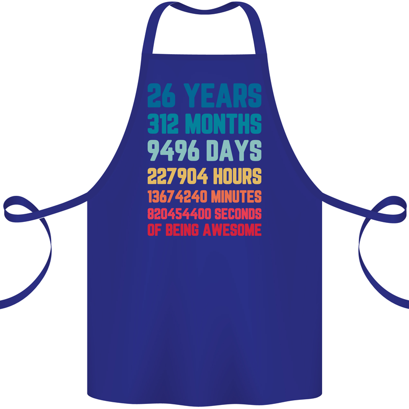 26th Birthday 26 Year Old Cotton Apron 100% Organic Royal Blue