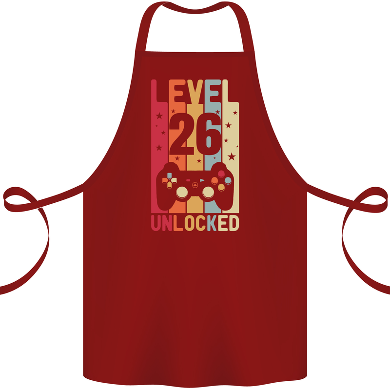 26th Birthday 26 Year Old Level Up Gamming Cotton Apron 100% Organic Maroon