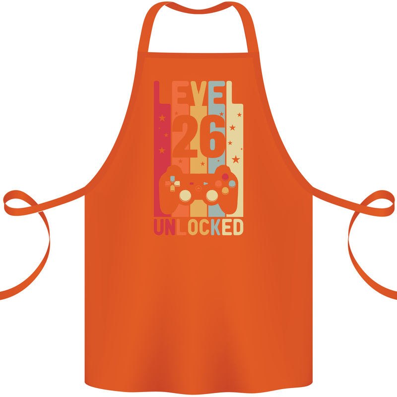 26th Birthday 26 Year Old Level Up Gamming Cotton Apron 100% Organic Orange