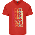 26th Birthday 26 Year Old Level Up Gamming Mens V-Neck Cotton T-Shirt Red