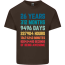 26th Birthday 26 Year Old Mens Cotton T-Shirt Tee Top Dark Chocolate