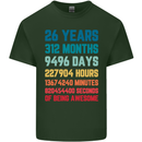 26th Birthday 26 Year Old Mens Cotton T-Shirt Tee Top Forest Green