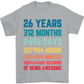 26th Birthday 26 Year Old Mens T-Shirt 100% Cotton Sports Grey