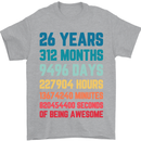 26th Birthday 26 Year Old Mens T-Shirt 100% Cotton Sports Grey