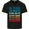 26th Birthday 26 Year Old Mens V-Neck Cotton T-Shirt Black