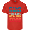 26th Birthday 26 Year Old Mens V-Neck Cotton T-Shirt Red
