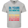 26th Birthday 26 Year Old Mens V-Neck Cotton T-Shirt Sports Grey