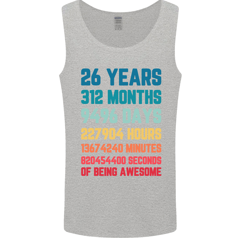 26th Birthday 26 Year Old Mens Vest Tank Top Sports Grey