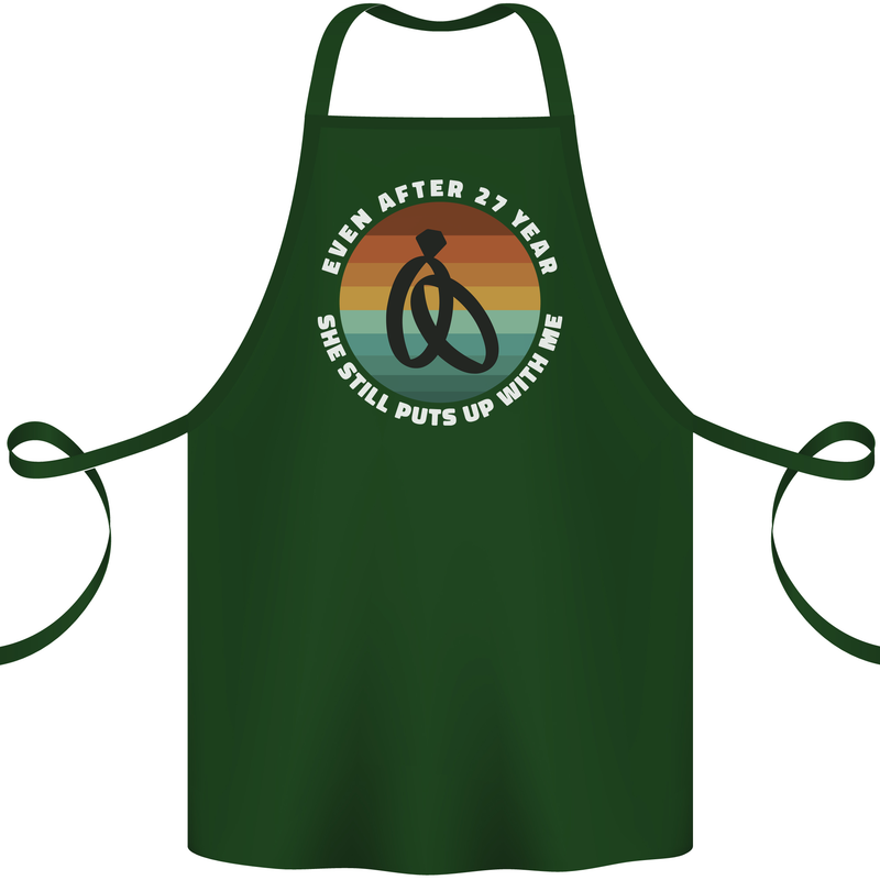 27 Year Wedding Anniversary 27th Marriage Cotton Apron 100% Organic Forest Green