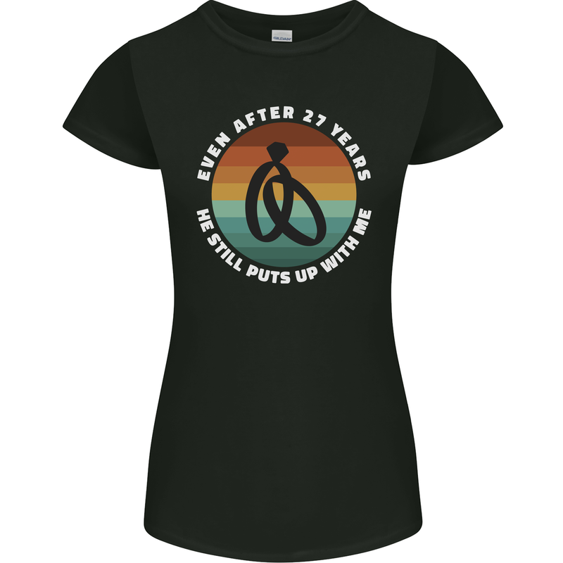 27 Year Wedding Anniversary 27th Marriage Womens Petite Cut T-Shirt Black