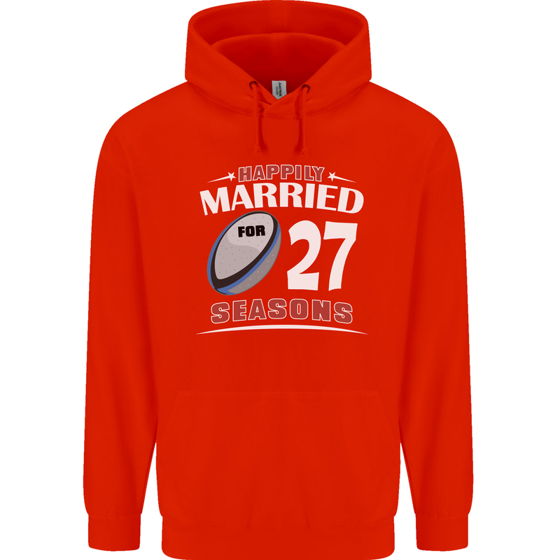27 Year Wedding Anniversary 27th Rugby Mens 80% Cotton Hoodie Bright Red