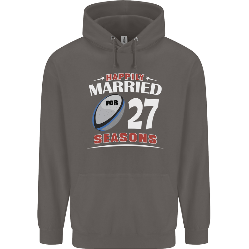 27 Year Wedding Anniversary 27th Rugby Mens 80% Cotton Hoodie Charcoal