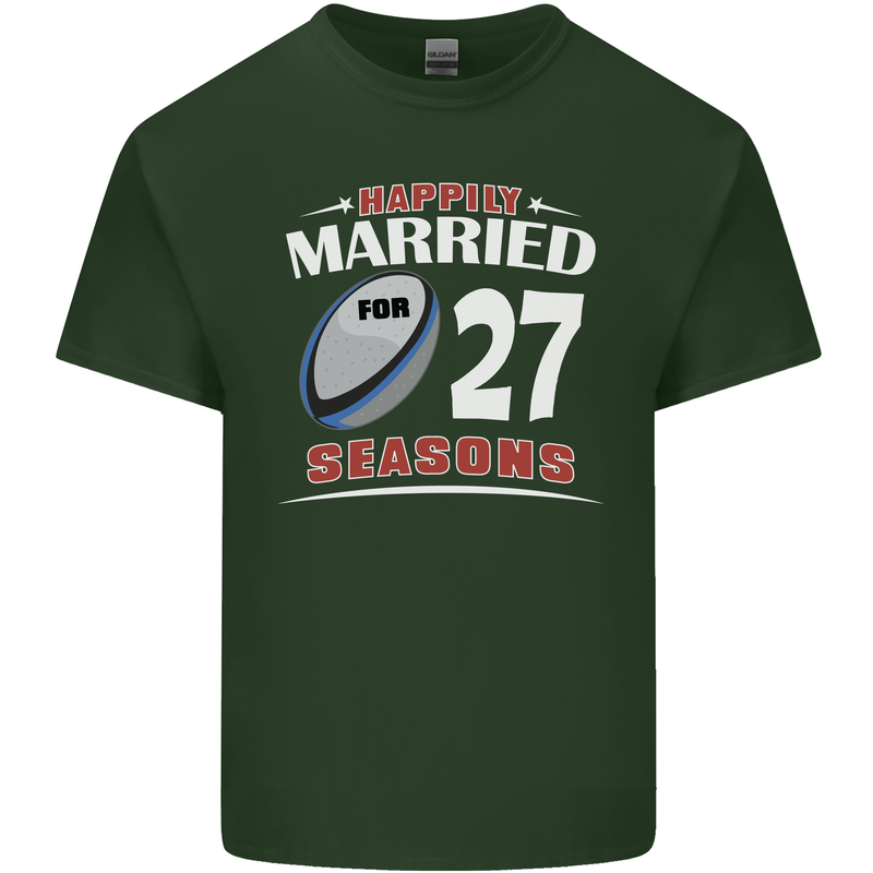 27 Year Wedding Anniversary 27th Rugby Mens Cotton T-Shirt Tee Top Forest Green