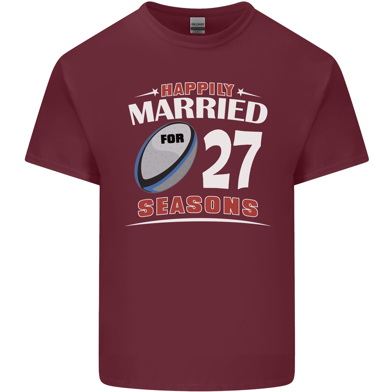 27 Year Wedding Anniversary 27th Rugby Mens Cotton T-Shirt Tee Top Maroon