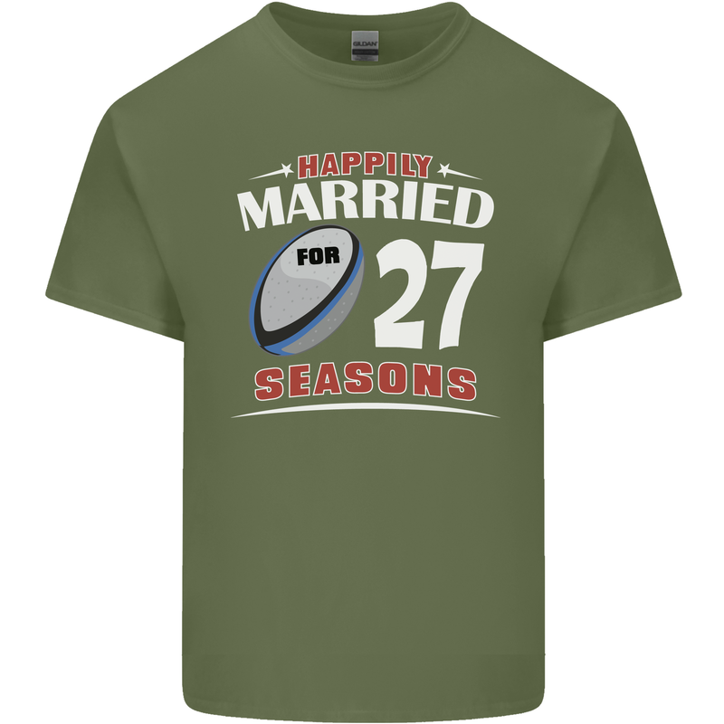 27 Year Wedding Anniversary 27th Rugby Mens Cotton T-Shirt Tee Top Military Green