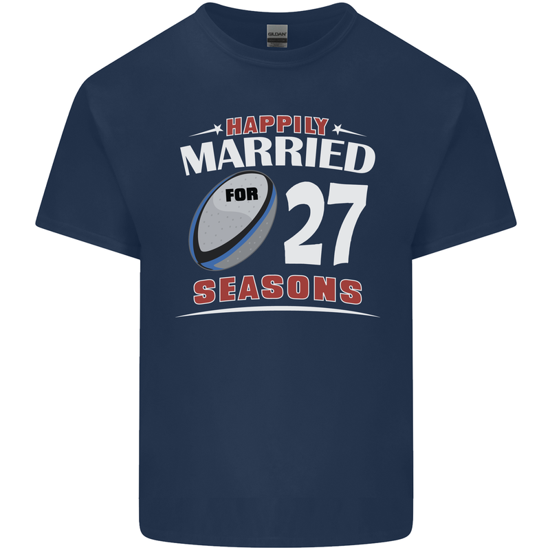 27 Year Wedding Anniversary 27th Rugby Mens Cotton T-Shirt Tee Top Navy Blue