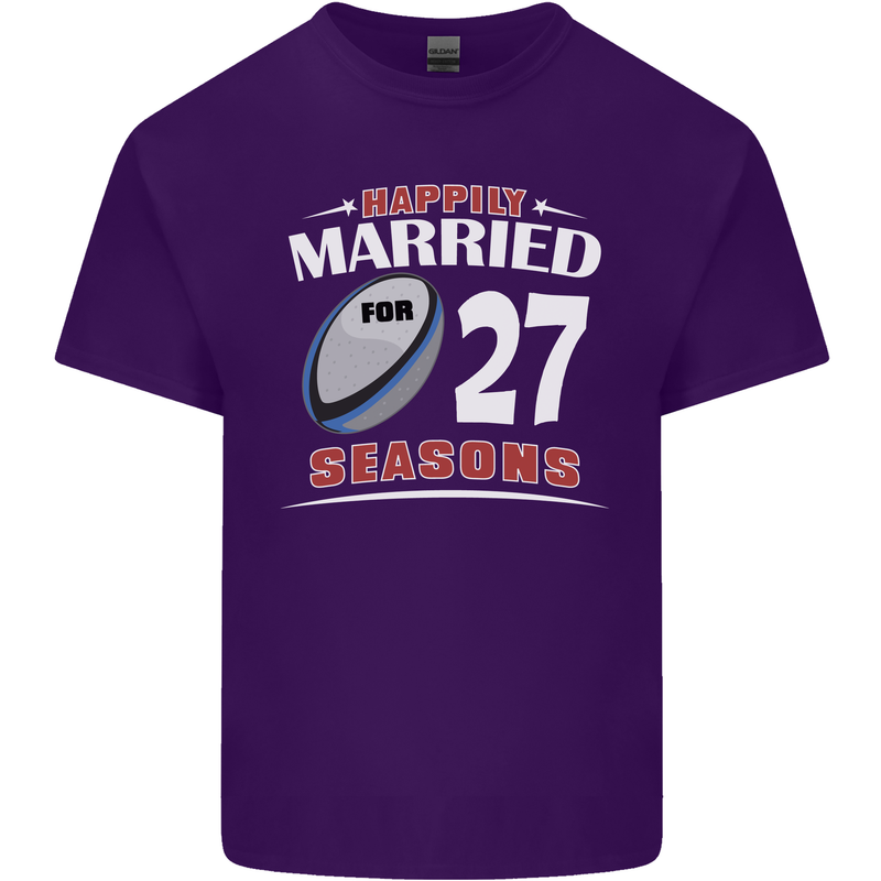 27 Year Wedding Anniversary 27th Rugby Mens Cotton T-Shirt Tee Top Purple