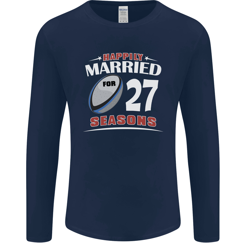 27 Year Wedding Anniversary 27th Rugby Mens Long Sleeve T-Shirt Navy Blue
