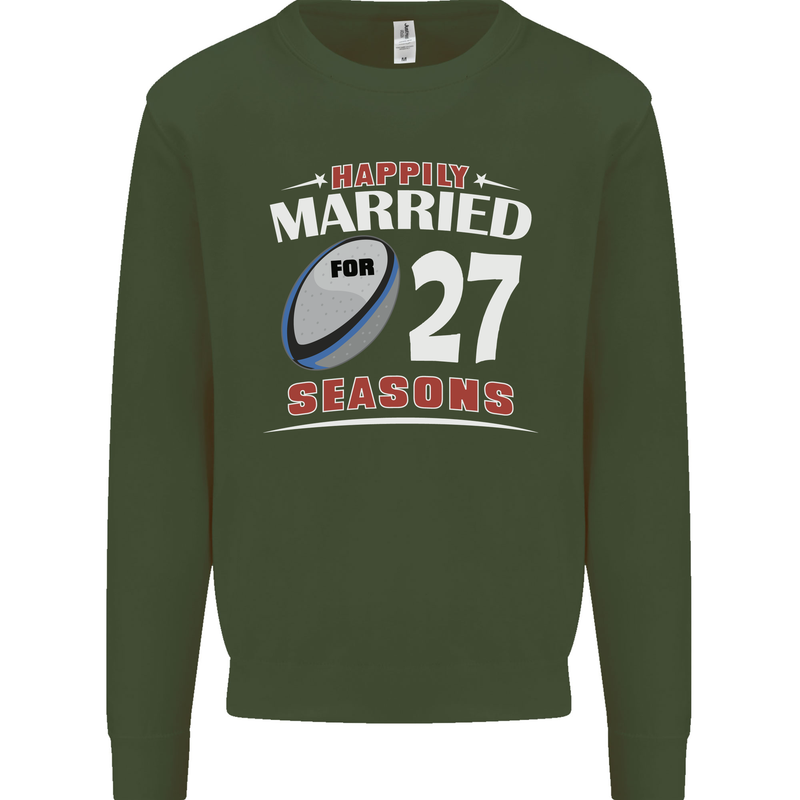 27 Year Wedding Anniversary 27th Rugby Mens Sweatshirt Jumper Forest Green