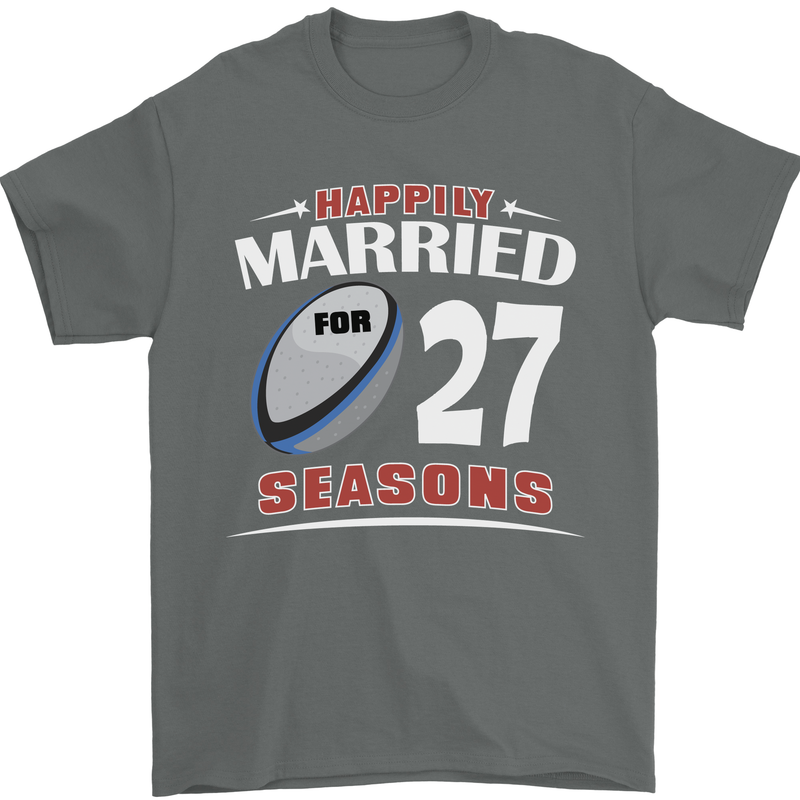 27 Year Wedding Anniversary 27th Rugby Mens T-Shirt 100% Cotton Charcoal