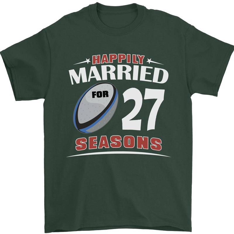 27 Year Wedding Anniversary 27th Rugby Mens T-Shirt 100% Cotton Forest Green