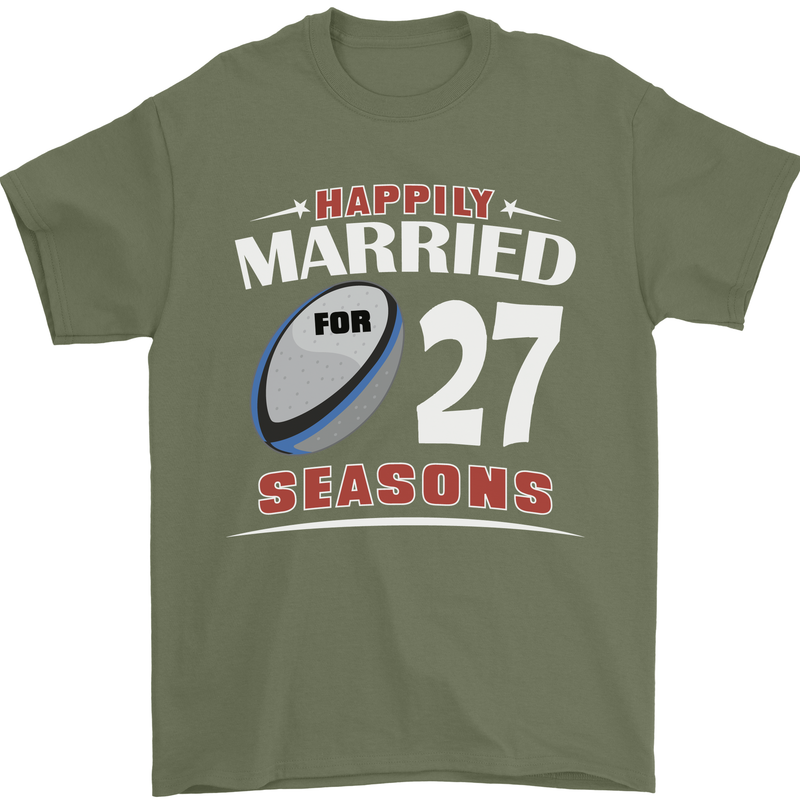 27 Year Wedding Anniversary 27th Rugby Mens T-Shirt 100% Cotton Military Green