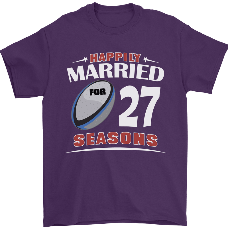 27 Year Wedding Anniversary 27th Rugby Mens T-Shirt 100% Cotton Purple