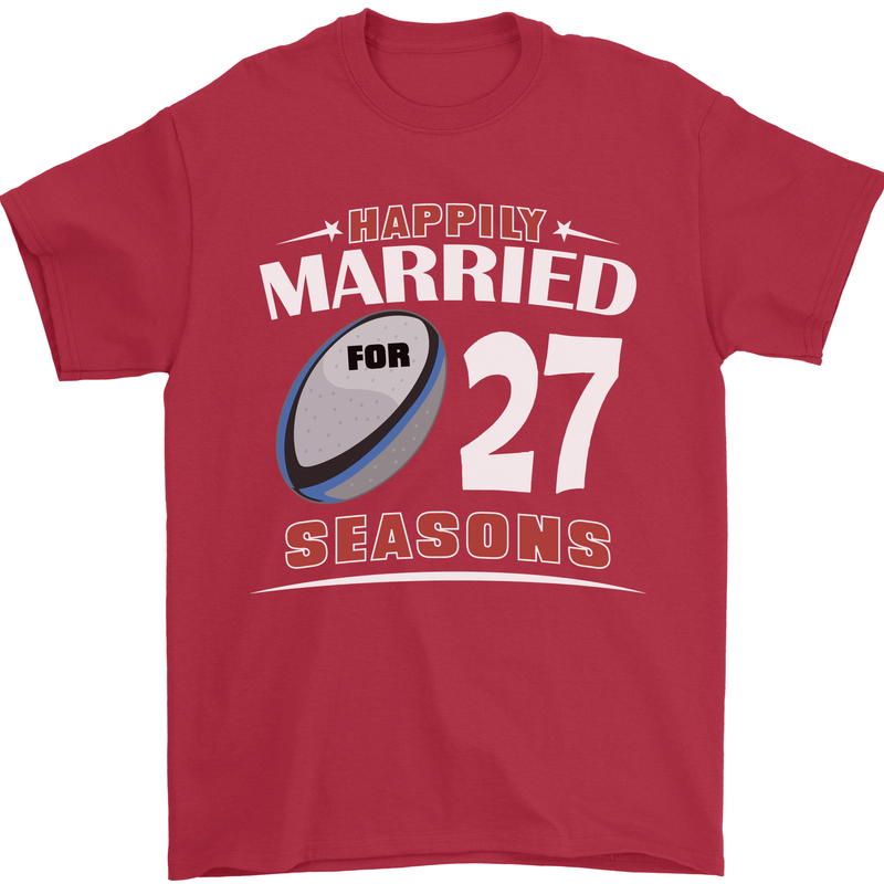 27 Year Wedding Anniversary 27th Rugby Mens T-Shirt 100% Cotton Red