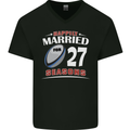 27 Year Wedding Anniversary 27th Rugby Mens V-Neck Cotton T-Shirt Black