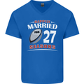 27 Year Wedding Anniversary 27th Rugby Mens V-Neck Cotton T-Shirt Royal Blue