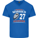 27 Year Wedding Anniversary 27th Rugby Mens V-Neck Cotton T-Shirt Royal Blue