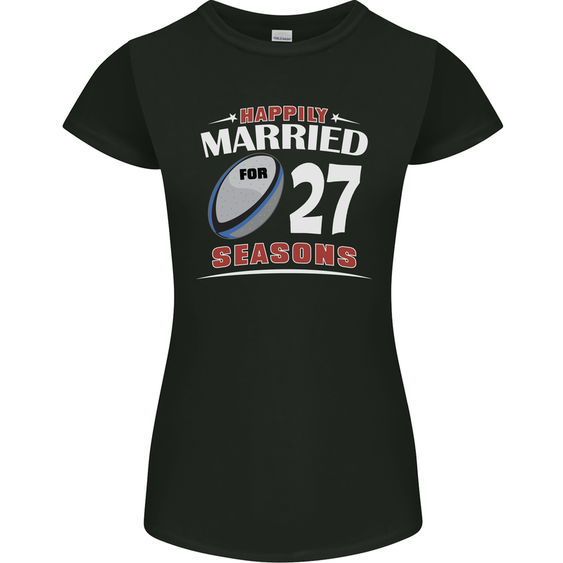 27 Year Wedding Anniversary 27th Rugby Womens Petite Cut T-Shirt Black