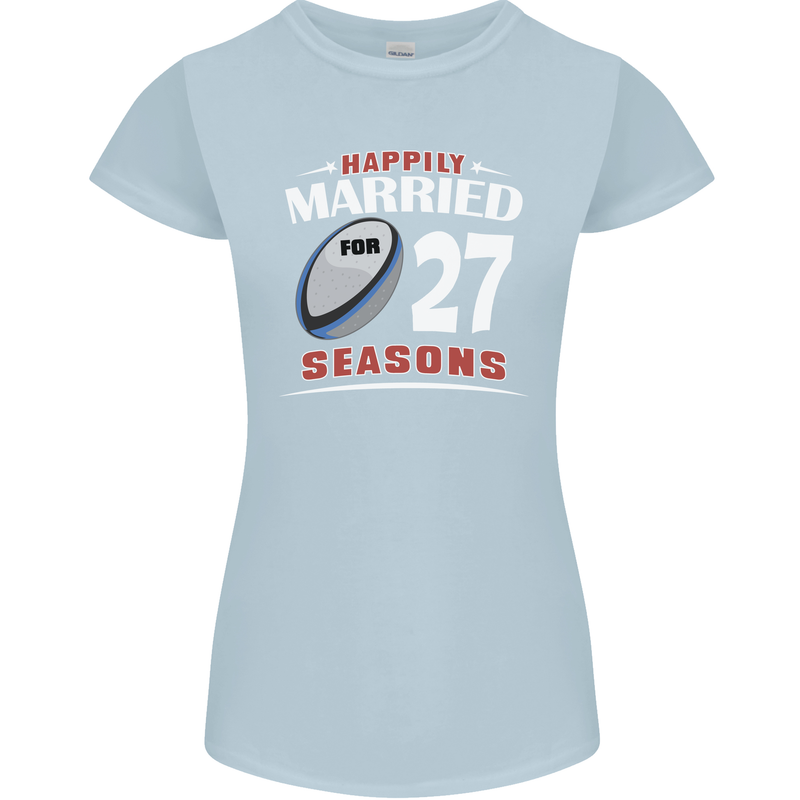 27 Year Wedding Anniversary 27th Rugby Womens Petite Cut T-Shirt Light Blue