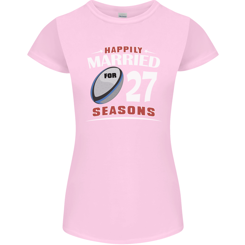 27 Year Wedding Anniversary 27th Rugby Womens Petite Cut T-Shirt Light Pink